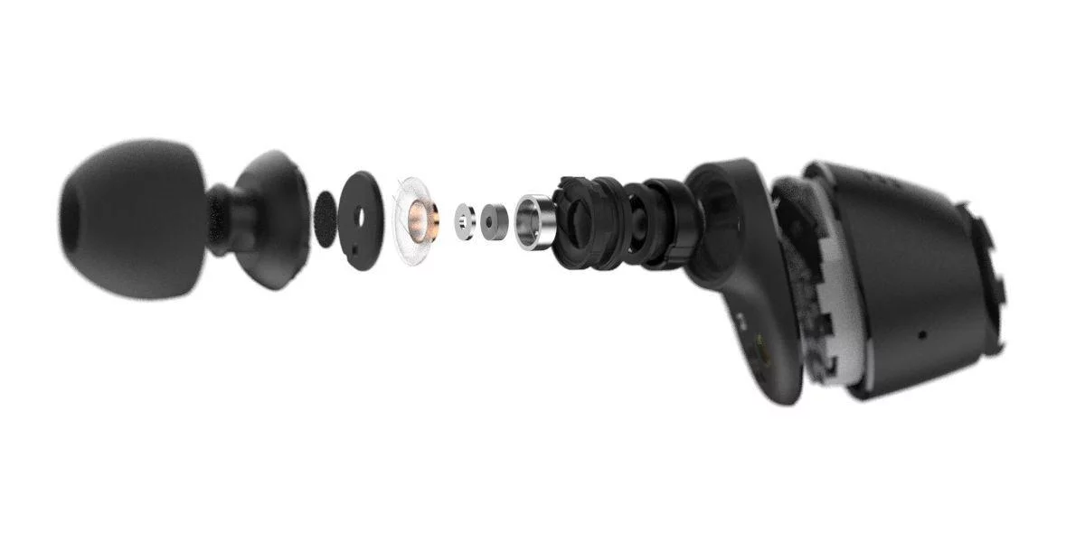 Exploded view of ARIA earbud internal components